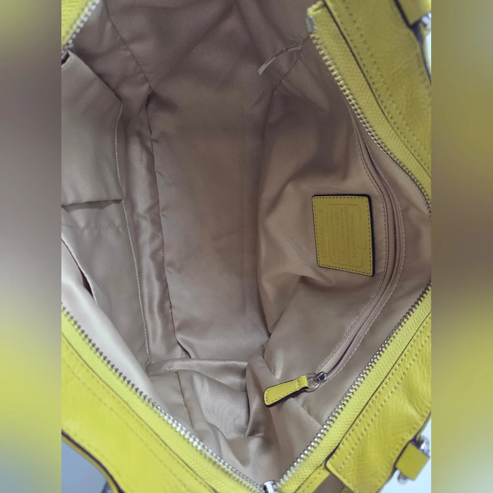 Coach Yellow Leather Hobo Shoulder Bag with Silver Hardware